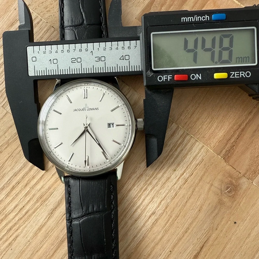 Jacques Lemans New Luxury Men’s Watch Large White Dial Stainless Case Leather